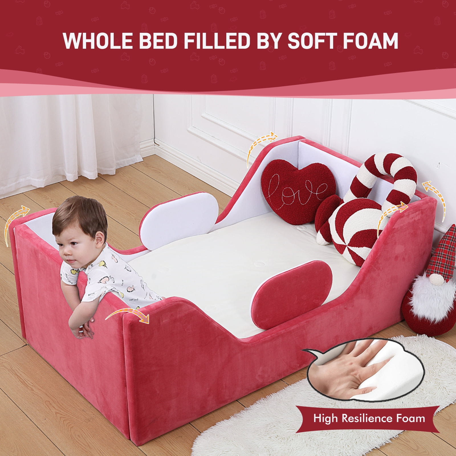 Toddler Bed, Child Bed for Kids with Extra Safty Broad, Standard Crib Size Toddler Bed, Certified Fabric Toddler Beds,Toddler Flood Bed