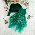 thumbnail image 6 of newwalpole Girls Dress With Cardigan Sets Velvet Girls Party Dress Multi-layered Tulle Xmas Clothes Party Clothes Green for Size 5-6 Years, 6 of 6