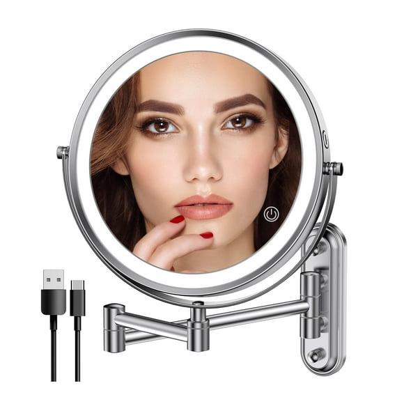 Espejo de maquillaje Rocollos recargable montado en la pared de 8 pulgadas