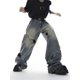 thumbnail image 5 of HOUZHOU-pantalones vaqueros de pierna ancha para hombre, ropa de calle, pantalones vaqueros desgastados holgados, calados, informales, estilo Hip Hop coreano, 5 of 5