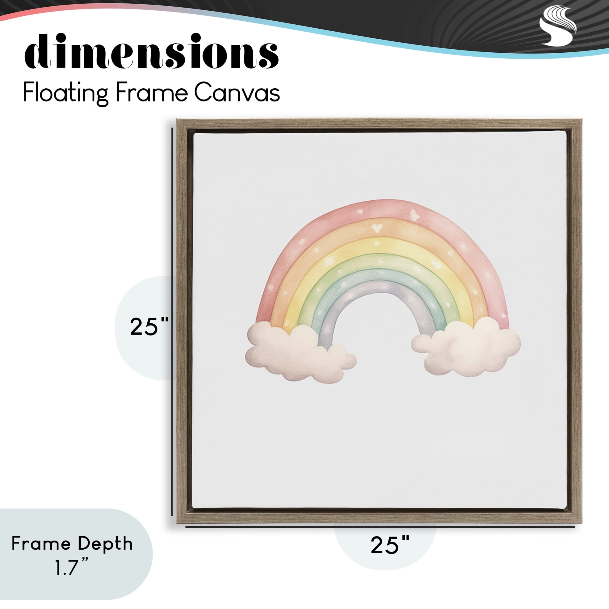 Stupell Industries Dreamy Pastel Rainbow with Clouds Brown Framed Floater Canvas Wall Art, design by Karen Smith