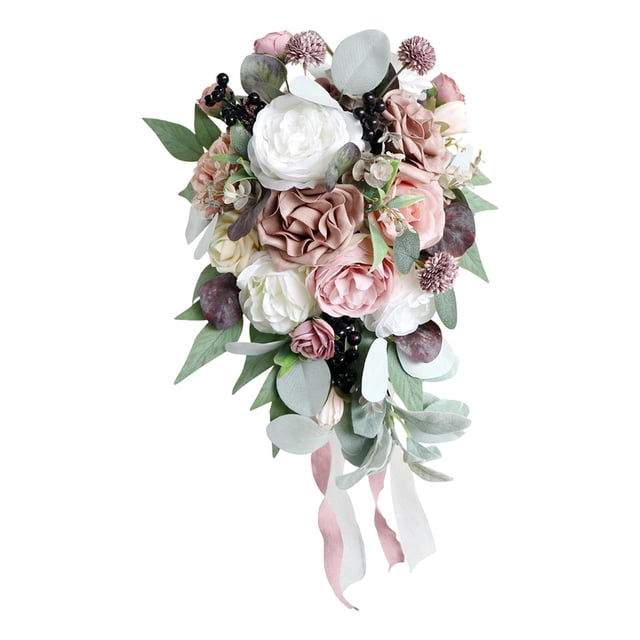 Ramo de Novia Artificial con Cascada, Ramo de Novia Decorativo con Forma de para Fiestas, Festivales Y Aniversarios.