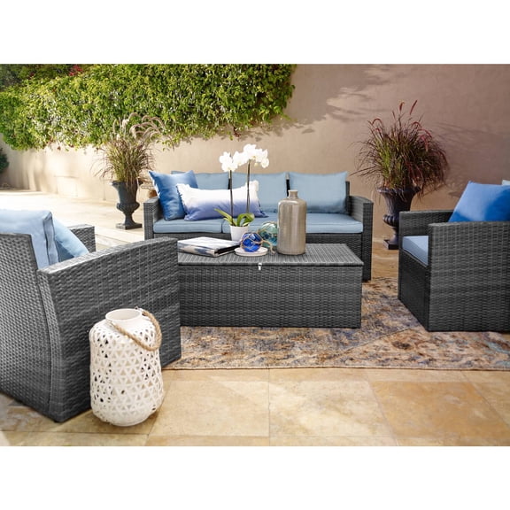 Thy-Hom Rio 4 Piece All-Weather Wicker Conversation Set with Storage