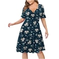 thumbnail image 1 of Robe Midi d'Été Aguichant Mode Décontractée Imprimée à Col Rond Grande Taille à Manches Courtes pour Femmes, 1 of 9