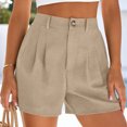 thumbnail image 3 of Bloomae Womens Shorts Casual Fashion Summer Elastic High Waist Zipper Button Tailored Shorts Loose Wide Leg Pleated Beach Vacation Clothes with Pockets Khaki L, 3 of 7