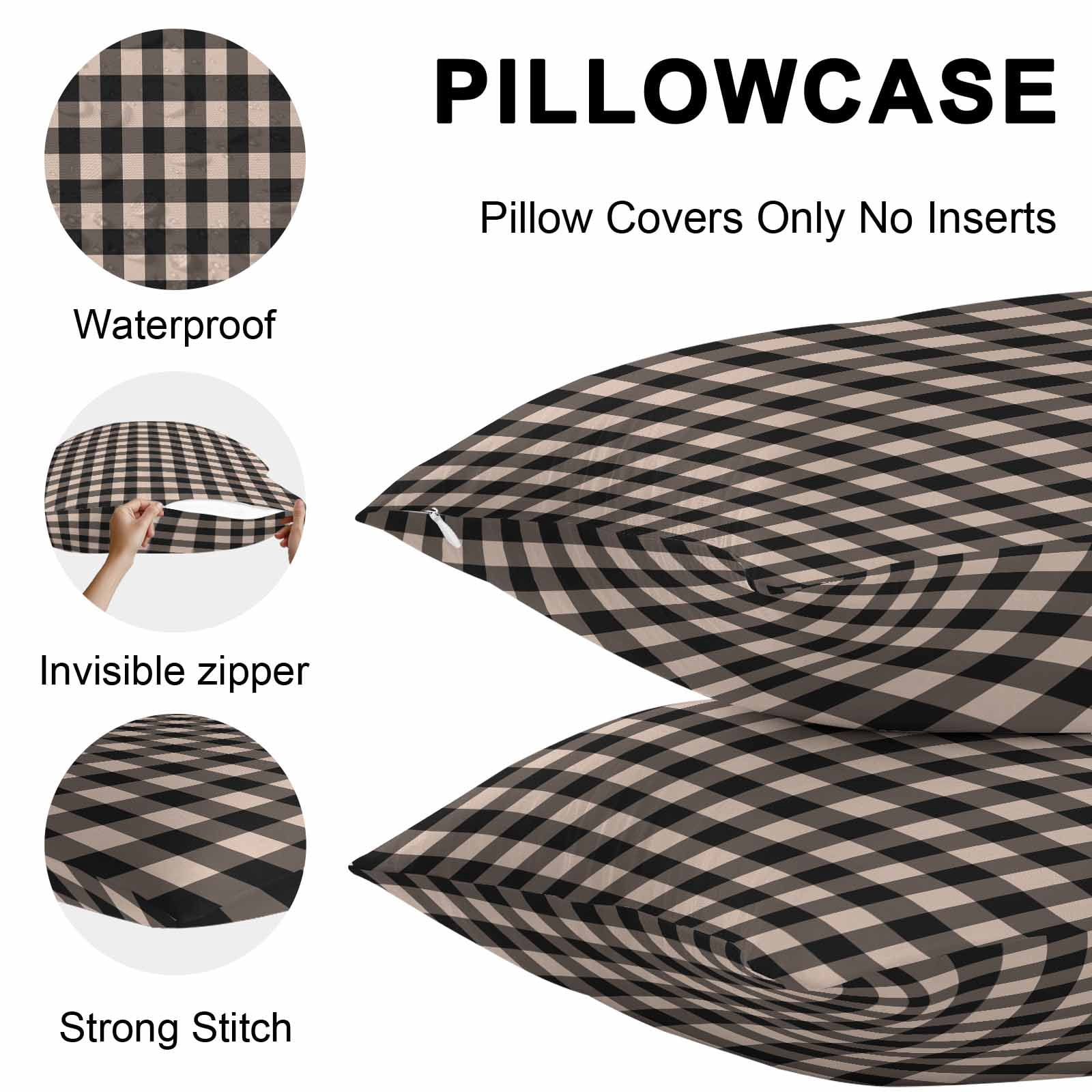 Black Plaid Outdoor Pillow Covers 16x16 Inch Throw Pillow Covers Set of 2 Waterproof Decorative Pillow Cases Vintage Country Gray Buffalo Check Gingham Cushion Covers for Patio Furniture Garden Couch