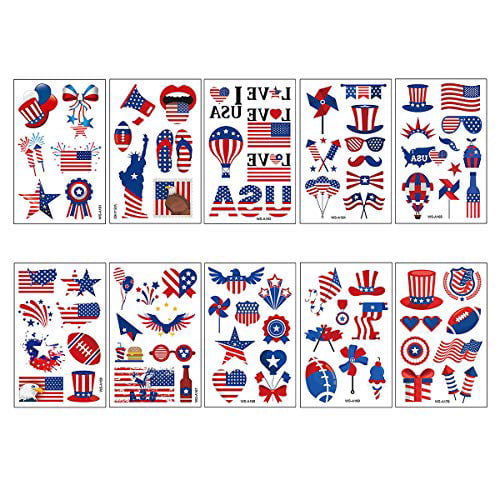 22 Sheets USA Flag Stickers MeiMeiDa 4th of July Tattoos American Flag Themed Party Tattoo Kit Temporary Patriotic Sticker for Kids Adults at Independence Day Veterans Day Sports Games Labor Day