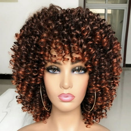 Wrcnote Women Afro Curly Wigs Synthetic Wigs Short Wavy Full Wigs with Bangs Style I 12inch