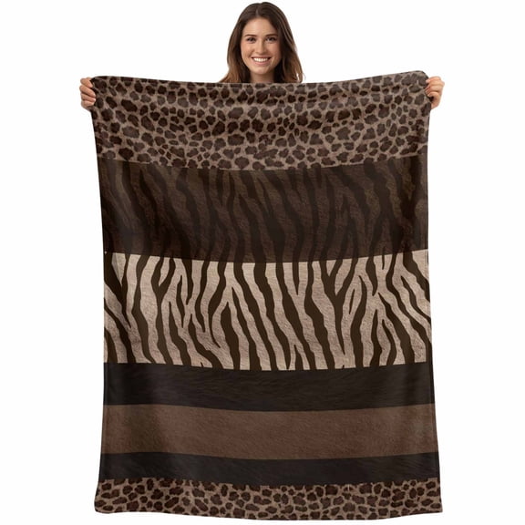 Animal Print Blanket Soft Cozy Warm Twin Blanket for Bed, Plush Fuzzy Flannel Fleece Blankets for Sofa, Abstract Leopard Zebra Skin Texture Brown Throw Blankets for Couch, Gifts for Men, 60"x80"