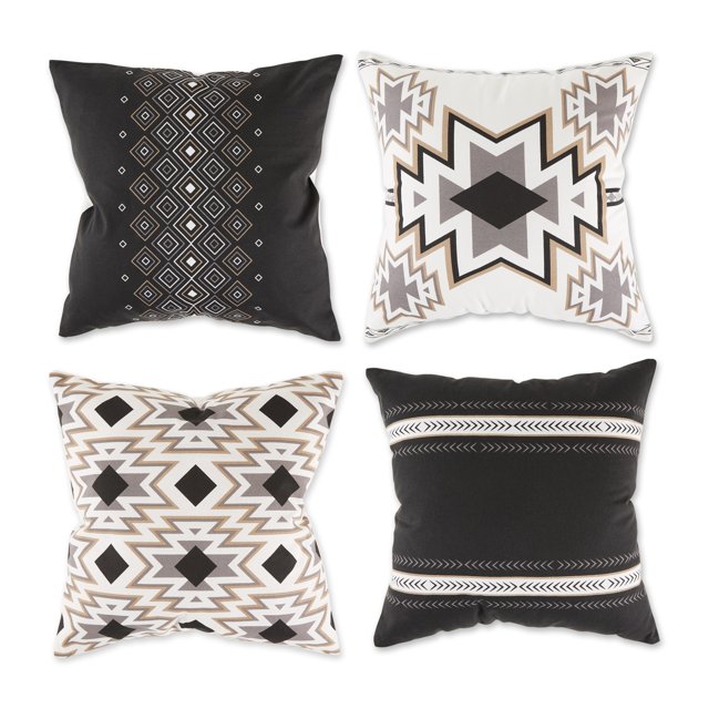 Design Imports CAMZ13174 Housse de Coussin Imprimé Aztèque Noir (Ensemble de 4)