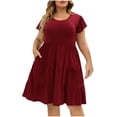 thumbnail image 2 of Patlollav Womens Large Round Neck Doll Solid Color Fold Wooden Ear Double Pocket Dress, 2 of 6