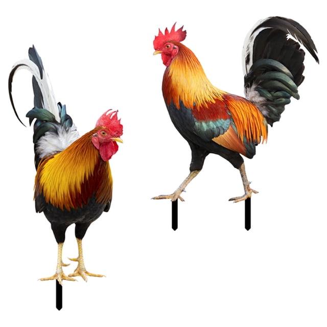 ADDHAT 2Ud Adorno Estaca Césped Gallina Acrílico Para Patio Exterior Color Variado