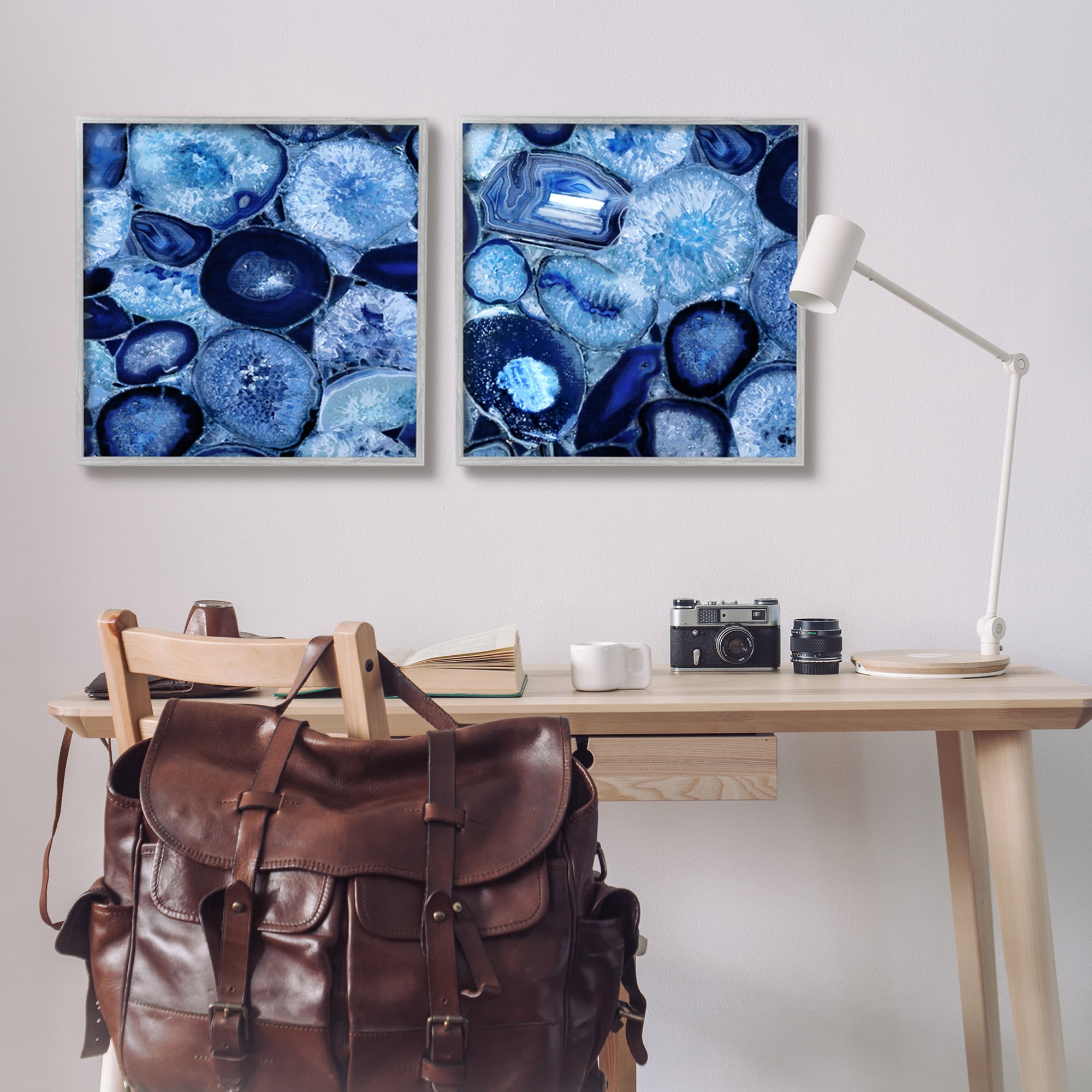 Stupell Contemporary Blue Agate Geodes Abstract Photography Gray Framed Art Print Wall Art, Set of 2