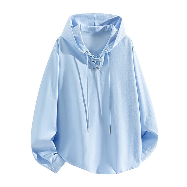 MHFRRA Sudadera con Capucha y Cuello Redondo, Informal, Texturizada, con Cordón Ajustable, Ligera y Cómoda para Otoño Azul
