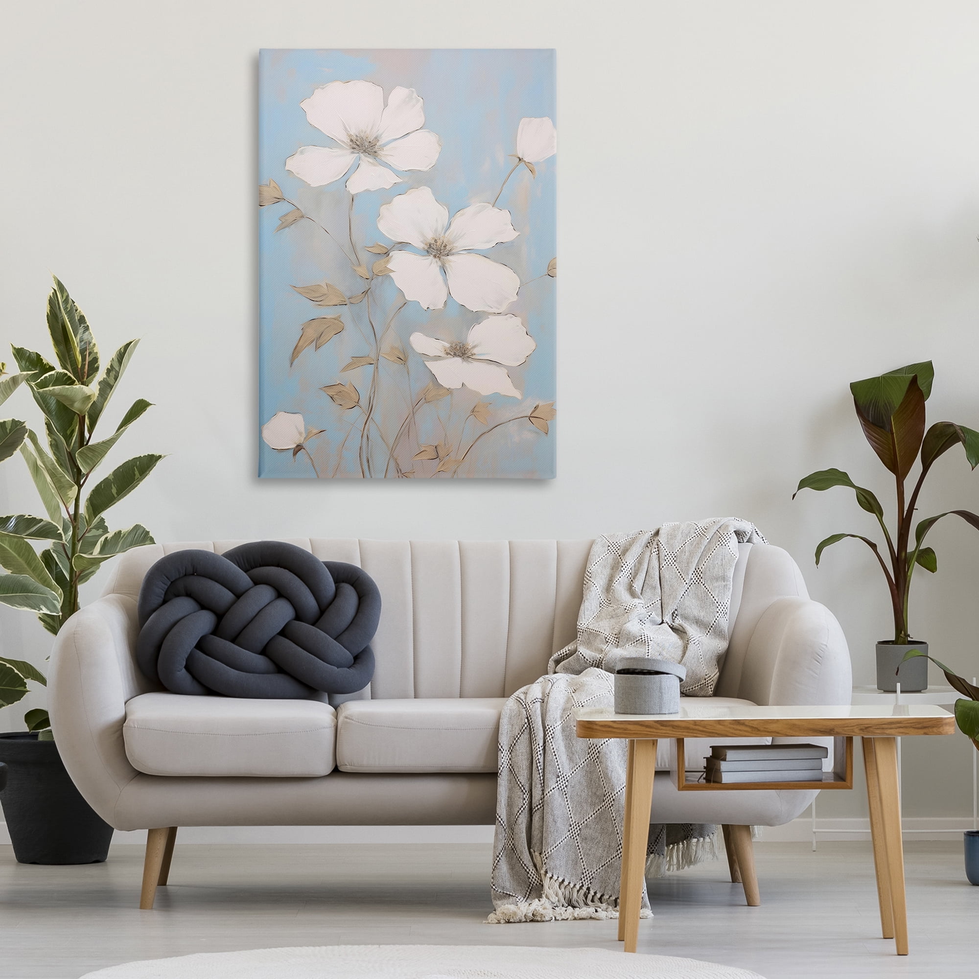 Stupell Industries White Petal Flowers Botanical & Floral Painting Gallery Wrapped Canvas Art Print Wall Art, 30 x 45
