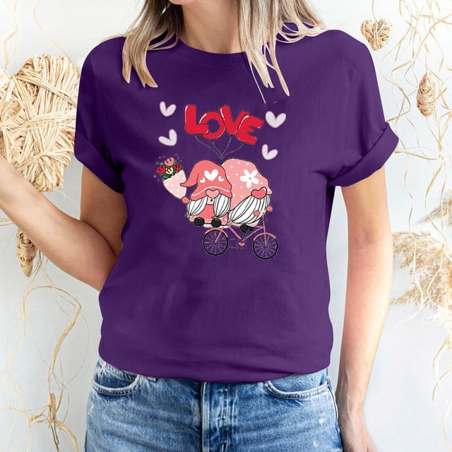 Meichang Hauts de Vacances pour Femmes T-Shirt de la Saint-Valentin Mignon Cœur Graphique T-Shirts Mignons Hauts de Vacances T-Shirts Manches Courtes Col Rond Mode 2025