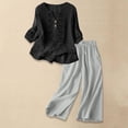 thumbnail image 2 of Womens linen 2 Piece Outfits Linen Beach Set Solid Color Work Blouses Cotton Gauze Loungewear Sets Trending Womens Clothes Matching Linen Sets Women Clothing Wide Leg Pants Lounge Set, 2 of 8