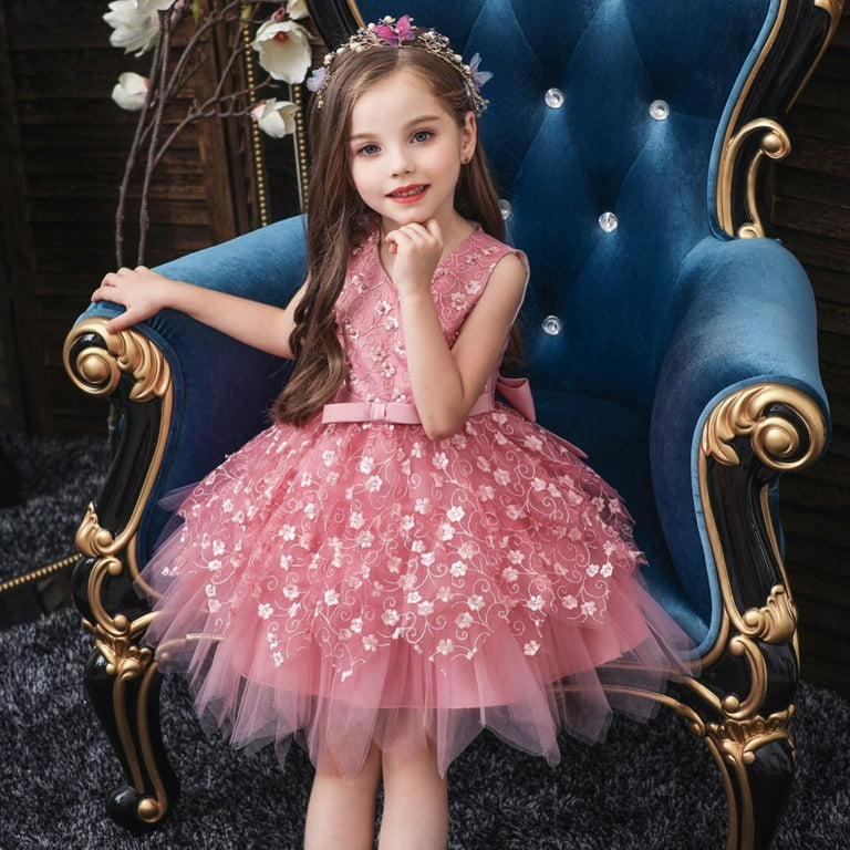 Baby Girls Dress Rose Flower Princess Wedding Birthday Party Costume Kids  Dress