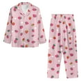 thumbnail image 5 of Garronmavis Pink Strawberry Women's Pajama Set Breathable Soft V-Neck Sleepwear Long Sleeve Button Up Top & Lounge Pants Cute Loungewear 2-Piece, 5 of 7