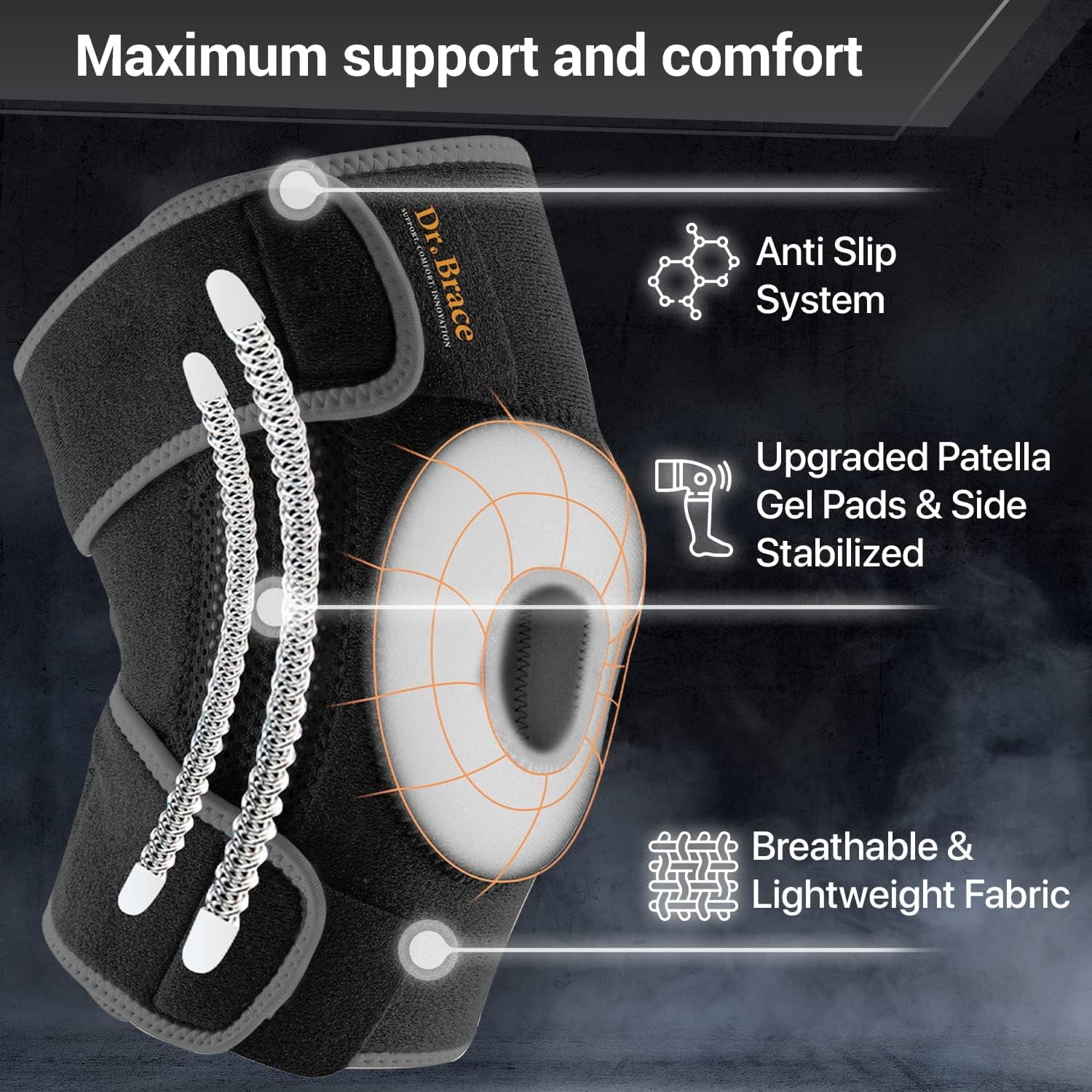 DR. BRACE Compression Knee Brace with Side Stabilizers & Patella Gel Pads, Knee Support for Knee Pain, Running & Sports, Men & Women (XX-Large, Mercury)