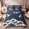 thumbnail image 3 of Manfei Traditional Crane Bedding Comforter Set for Home, Blue Wave Sun King Bedding Sets for Office, Blue White Red, Navy Reversible 7pcs, 3 of 6