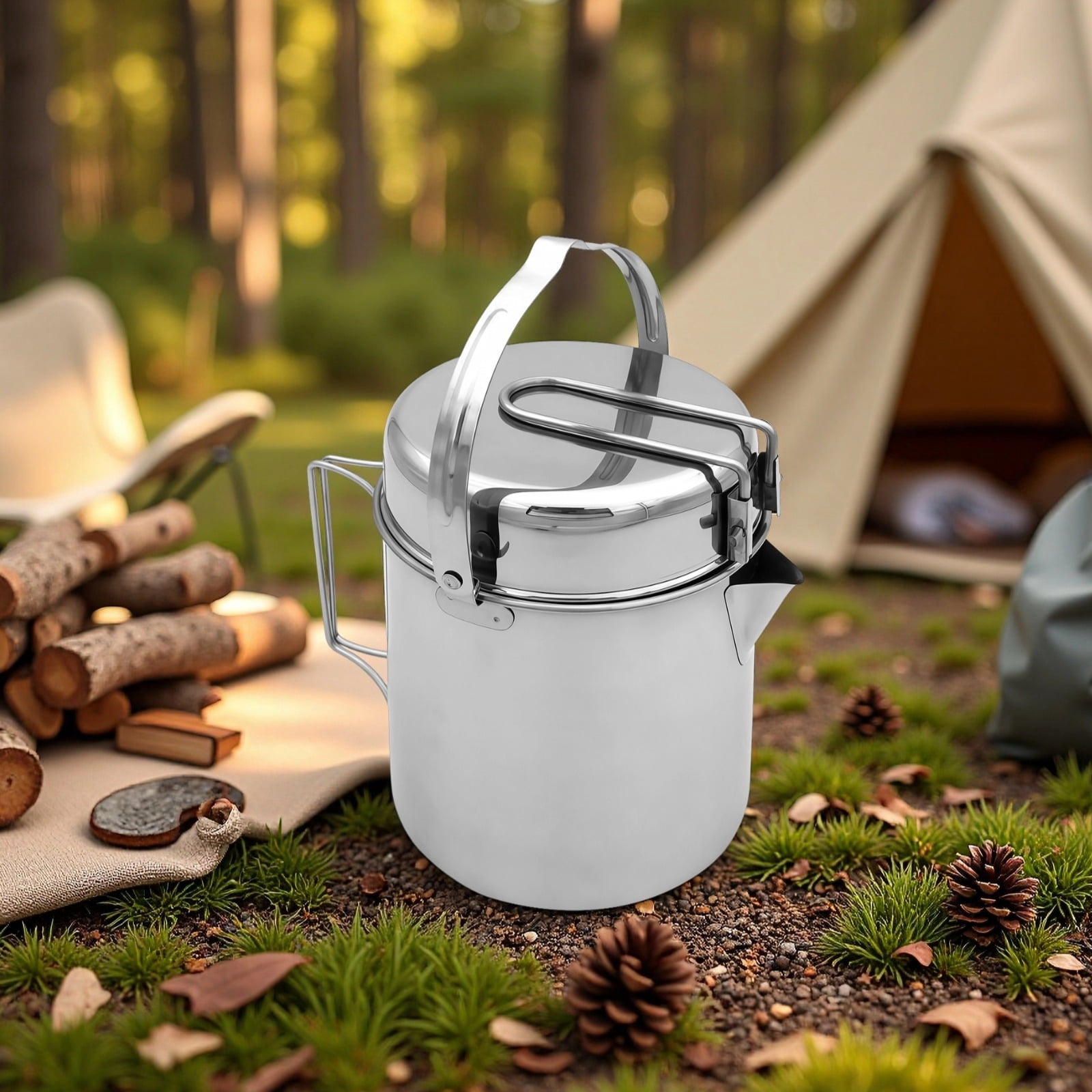 Stainless Steel Camping Pot Set, 2-in-1 Pot with Lid/Bowl, Compact Backpacking Cookware for Hiking, Camping, Survival, and Open Flame Cooking