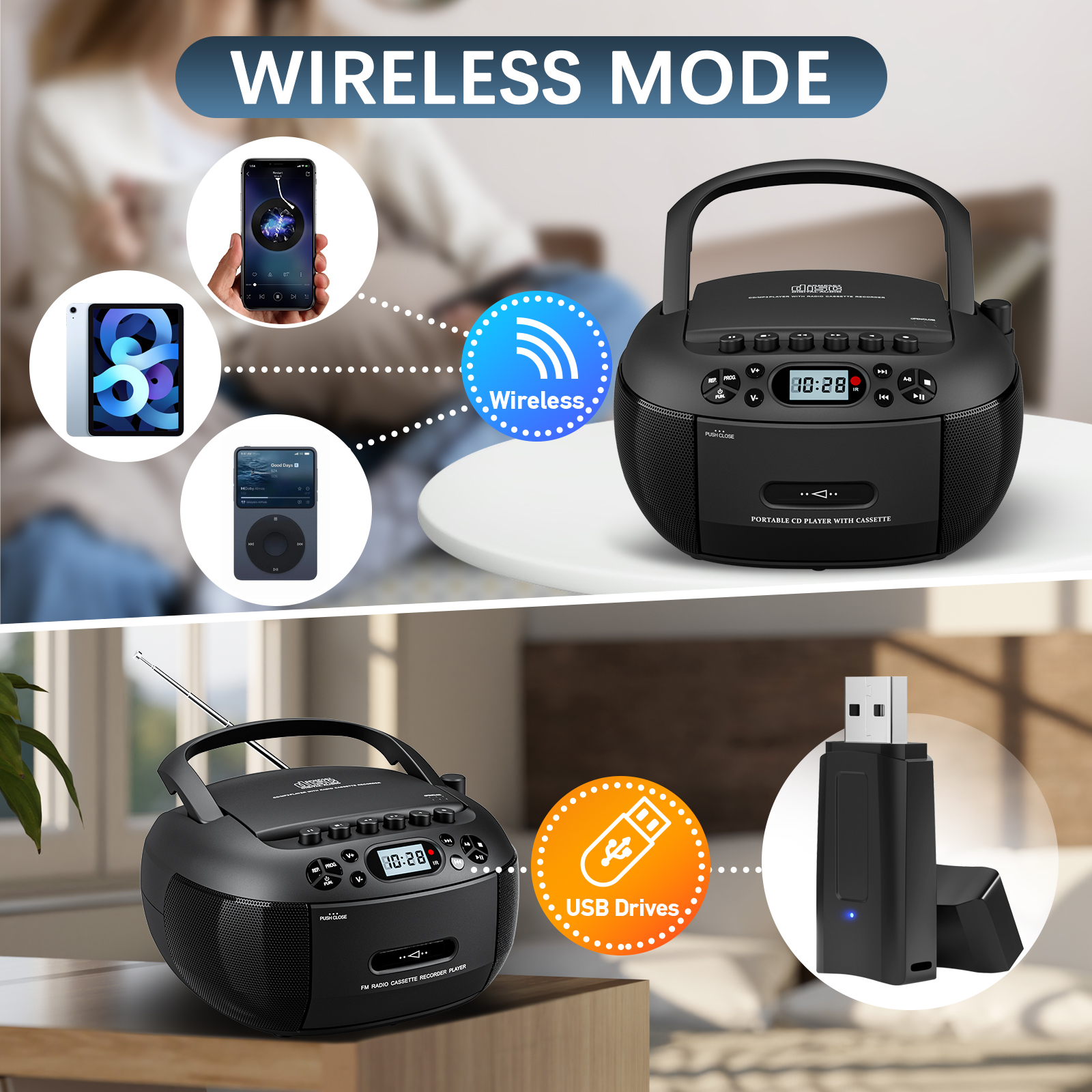 LC-dolida CD Player Boombox, Portable Cassette Player Combo with Bluetooth CD MP3 CD-R CD-R FA Radio AC/DC Powered with Remote Control, Stereo Sound for Home, Kids ,Outdoor, Gift(Black)