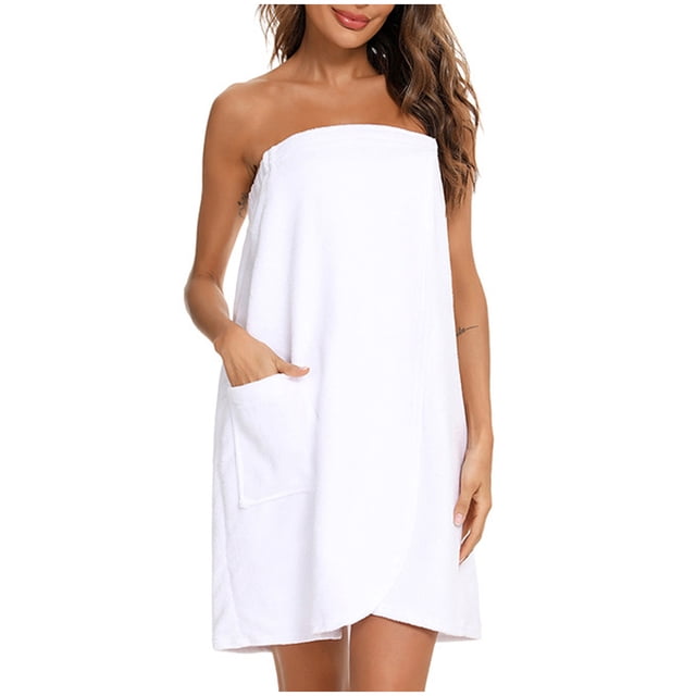 Kaemgyyd Women's Wrap Bath Robe Fleece Quick Drying Tube Robes Lightweight Adjustable Short Bathrobe with Pocket