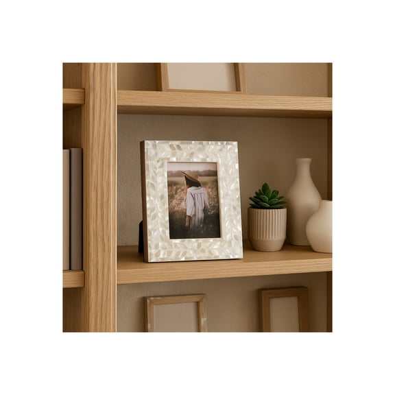 Decorative Picture Frame with Floral Vine Border for Mantel - Home Decor Accent Display for Living Room and Office - Photo Frame for Tabletop, Bedroom Nightstand, or Entryway Decor - 9", Ivory & Tan