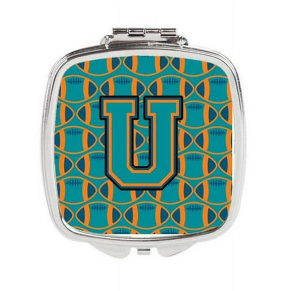 Carolines Treasures  Letter U Football Aqua - Orange & Marine Blue Compact Mirror