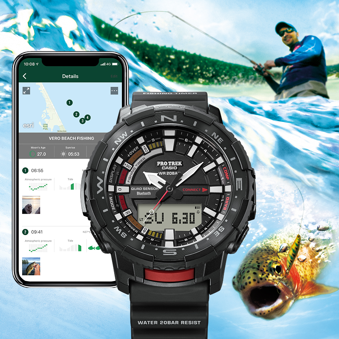 Casio Pro Trek PRTB70 Fishing Timer Watch with Quad Sensor and Smart Phone Link, Brown/Green - image 2 of 3