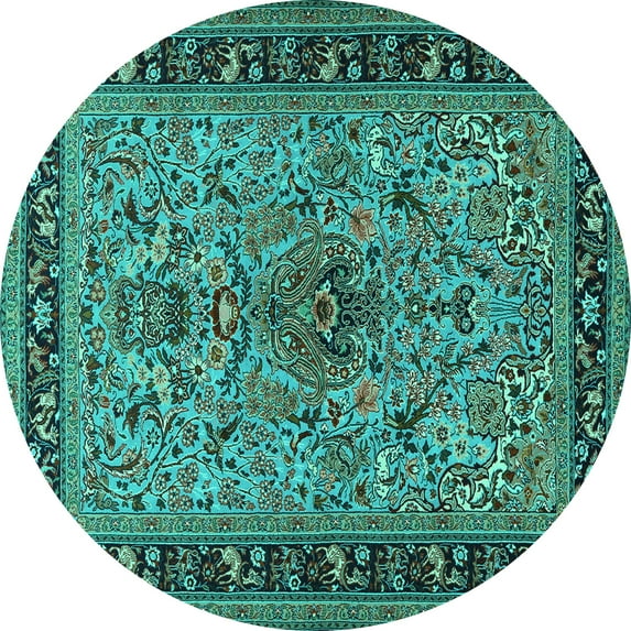 Ahgly Company Indoor Round Persian Turquoise Blue Traditional Area Rugs, 5' Round