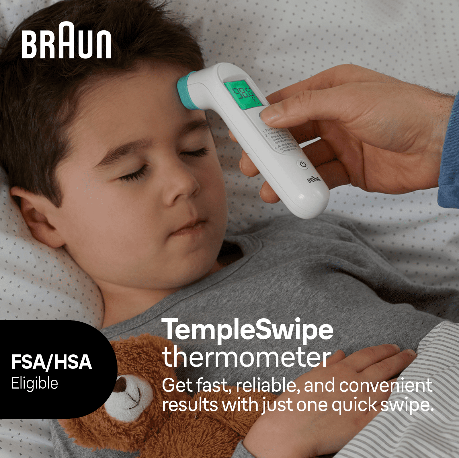 Braun TempleSwipe Forehead Thermometer, FSA & HSA Eligible, White, BST200US