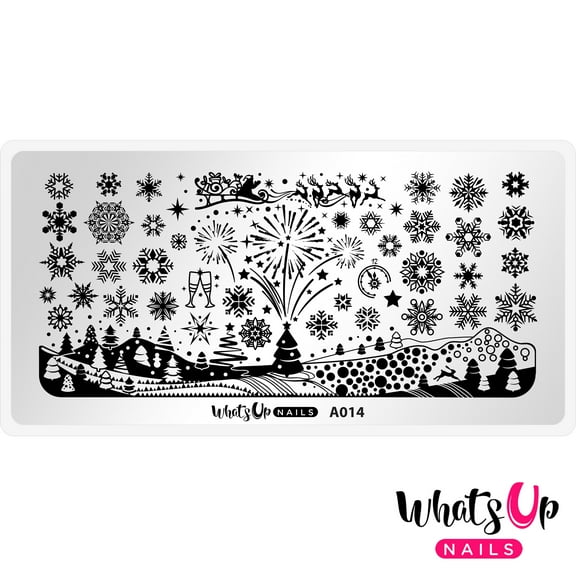 Whats Up Nails A014 Holiday Snowfall Metal Stamping Plate for Nail Art Design