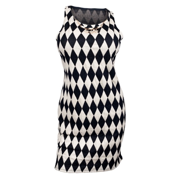 Plus Size Checkered Dress with Necklace Detail