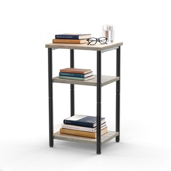 CONCETTA End Table with 3 Shelves, Narrow Nightstand for Small Spaces, Easy Assembly, Ideal for Living Room and Bedroom,Gray