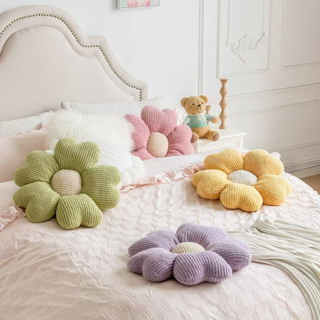COOKCOK Flower Pillow, 19.7" Flower Shaped Throw Pillow, Daisy Plush Floor Pillow Seat Cushion Cute Aesthetic Decorative Throw Pillows for Bed Home Sofa Chair Couch Decor, White