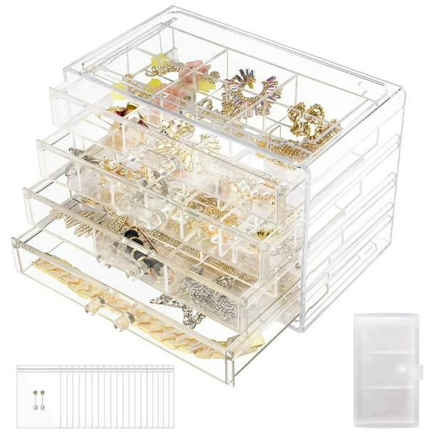 Joyero Acrilico 5 Capas, Organizador de Aretes, Cajas de Acrilico Organizadoras, Joyero Transparente,Viene con un folleto de almacenamiento portátil,para Anillos, Pendientes, Collares, Pulseras