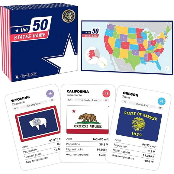 The 50 States Game - US Geography Board Game - Educational Game for Kids, Teenagers & Adults