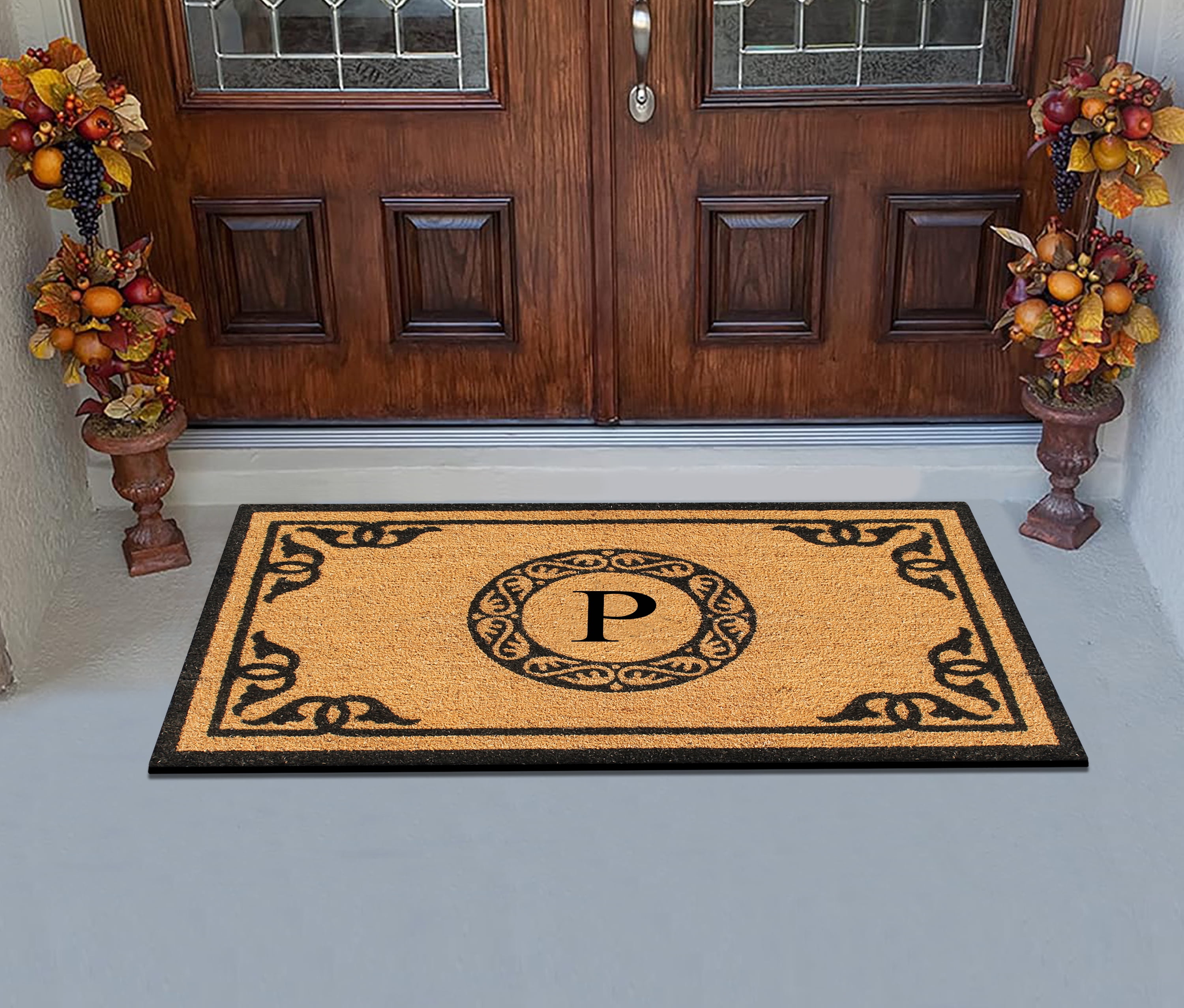 A1HC First Impression Hand Crafted by Artisans Geneva Monogrammed Entry Doormat For Outdoor Entrance Front Door Mat, 30"X48"