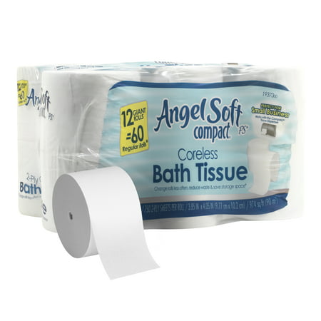 Angel Soft® Professional Series Compact® (1937300) Premium Embossed Coreless 2-Ply Toilet Paper by GP PRO (Georgia-Pacific), 750 Sheets Per Roll, 12 Rolls Per