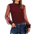 thumbnail image 2 of ZVNAΖH Womens Mesh Sheer Long Sleeve Layering Top Mock Neck Lace Floral Blouses Casual Business Spring Fall Outfits, 2 of 6