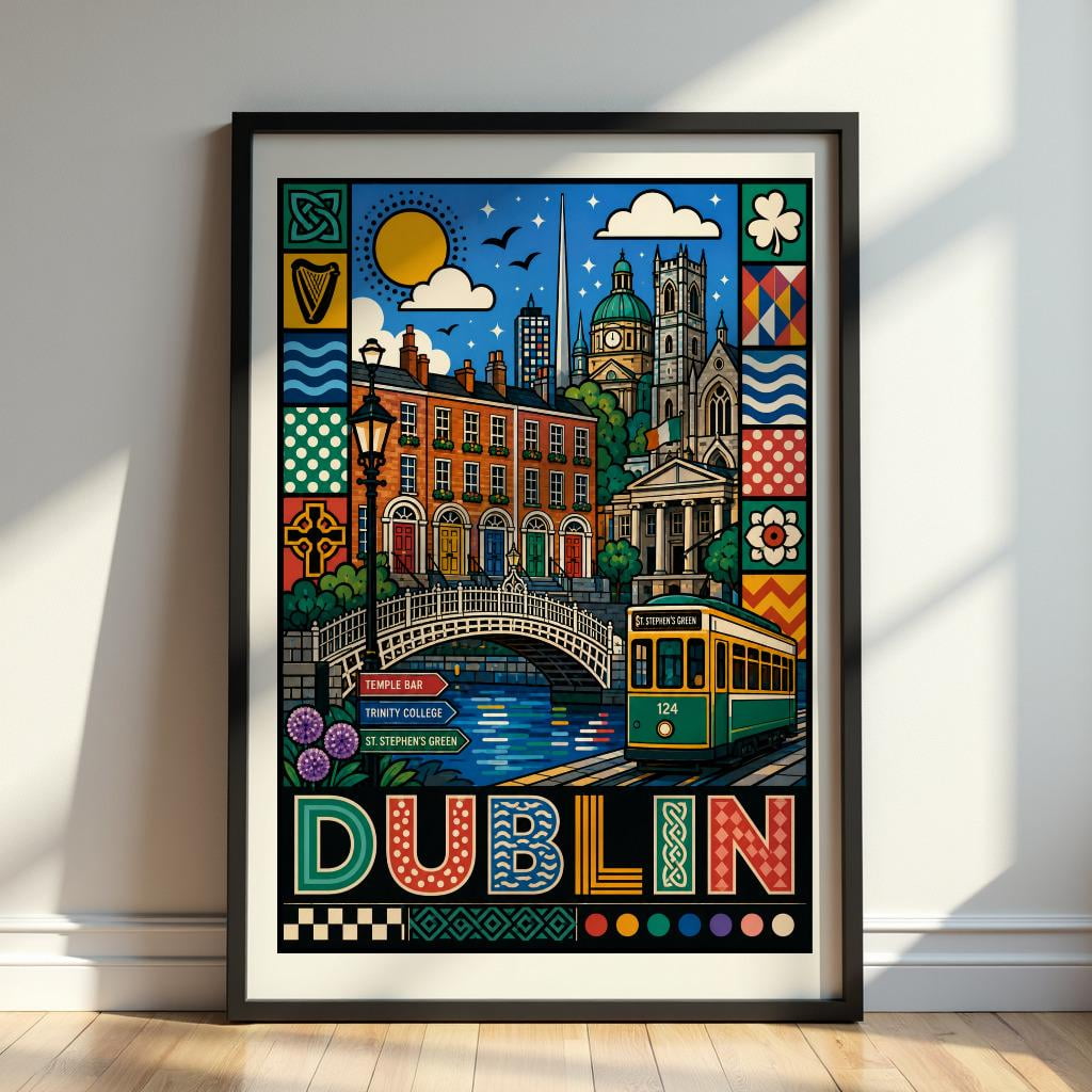 Irish Travel Print Dublin Wall Decor Historic Capital European Cityscape Artwork Unique Gift
