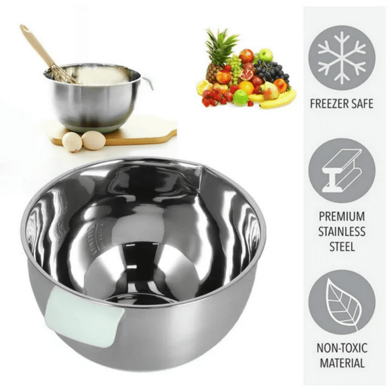 Stainless Steel Mixing Bowl with Handle,4.5L Egg Mixing Bowl with Pour  Spout for Kitchen Prepping, Baking 