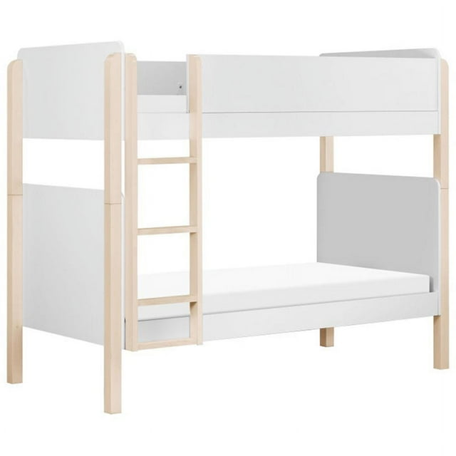 Babyletto Tiptoe Lit Superposé Simple sur Simple en Blanc et Naturel Lavé