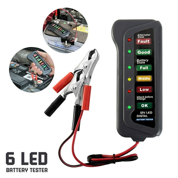Miuline Car Battery Tester 6 LED Indicators Digital 12V Multi Functions Alternator Tester for Car Motorbike Multifunction