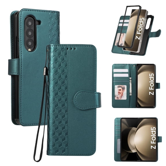 For Samsung Galaxy Z Fold 7 Wallet Case [RFID Blocking] Card Holder Flip Kickstand Magnetic Closure with Hand Strap,PU Leather Full Coverage Protective Case For Samsung Galaxy Z Fold 7,Green