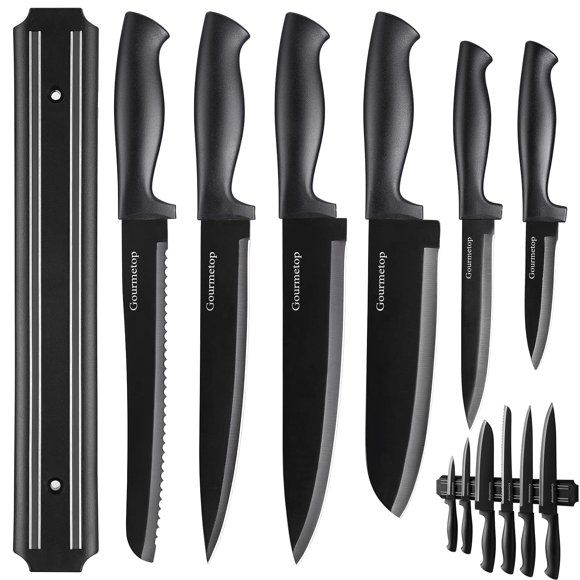 Juego de cuchillos Gourmetop, acero inoxidable, titanio negro, 6 piezas
