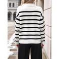 thumbnail image 6 of Women'S Striped Sweater Trendy V Neck Long Sleeve Knit Pullover Loose Jumper Tops Knitwear White M, 6 of 7