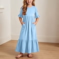 thumbnail image 3 of Auroural Girls Long Dresses Girls Summer Casual Dress with Ruffles Short Sleeve Round-Neck Dress for 4-14Y, 3 of 8